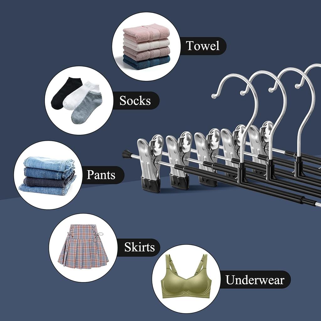 Pants Hangers with Clips Adjustable Skirt Hangers for Women Non-Slip Trousers Hanger for Jeans Clothes Hangers for Pants