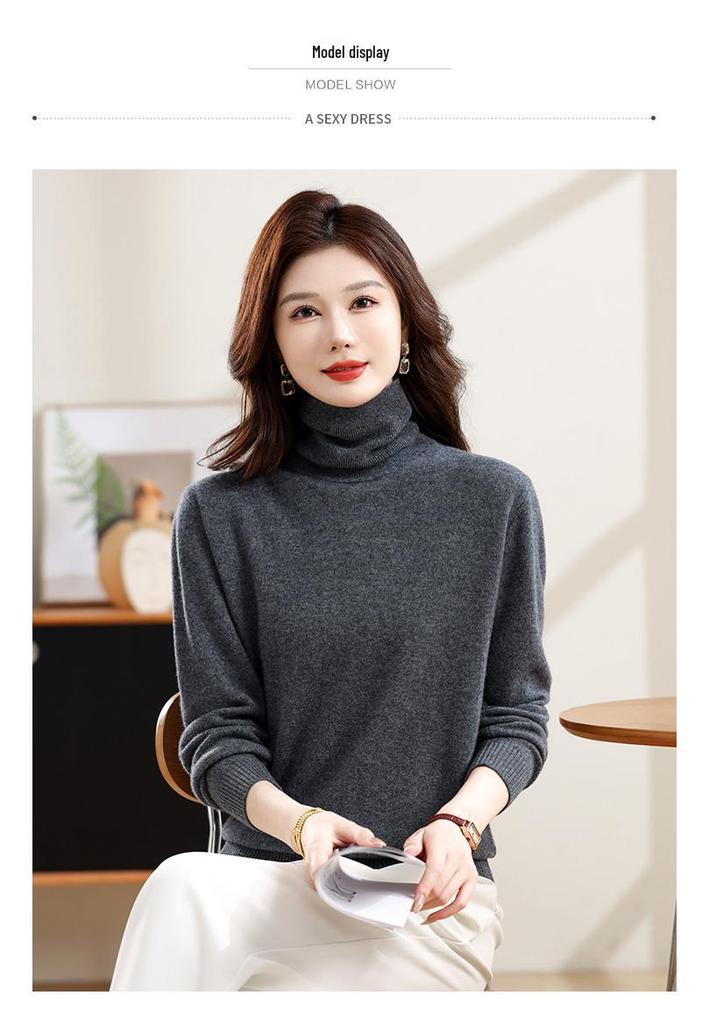 Hengyuanxiang Women's Pure Wool High Neck Oversized Sweater Pullover