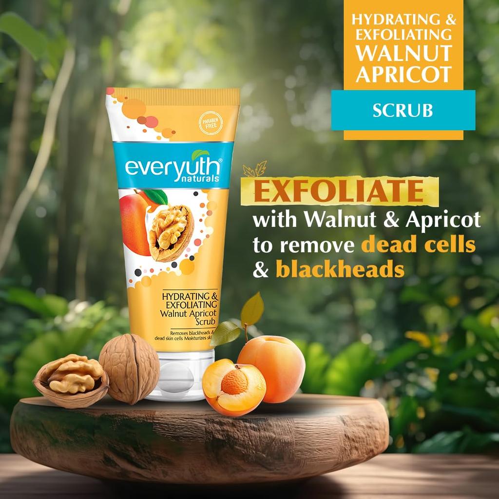 Everyuth Naturals Hydrating Exfoliating Walnut Apricot Scrub 100gm For All Skin Types Blackhead Removal