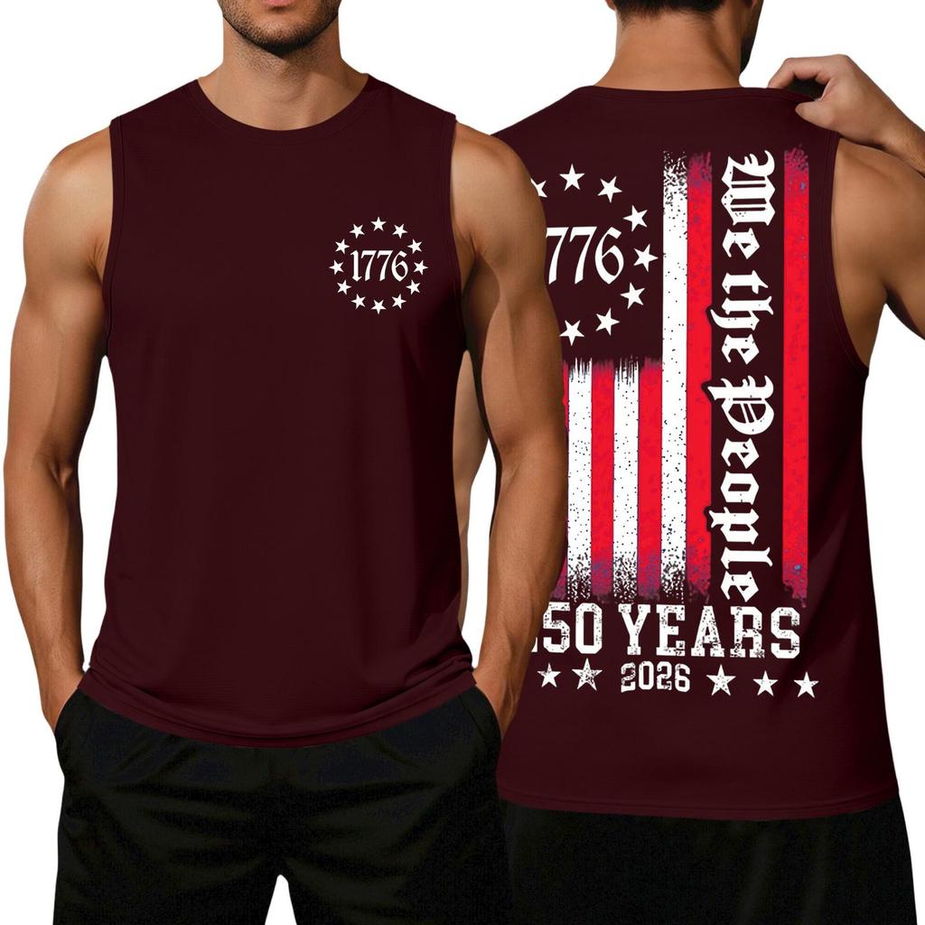 Men's Loose Fit Sleeveless Tank Top Independence Day Print Casual Workout Shirt 1776 Graphic We The People Design 250 Years 2026