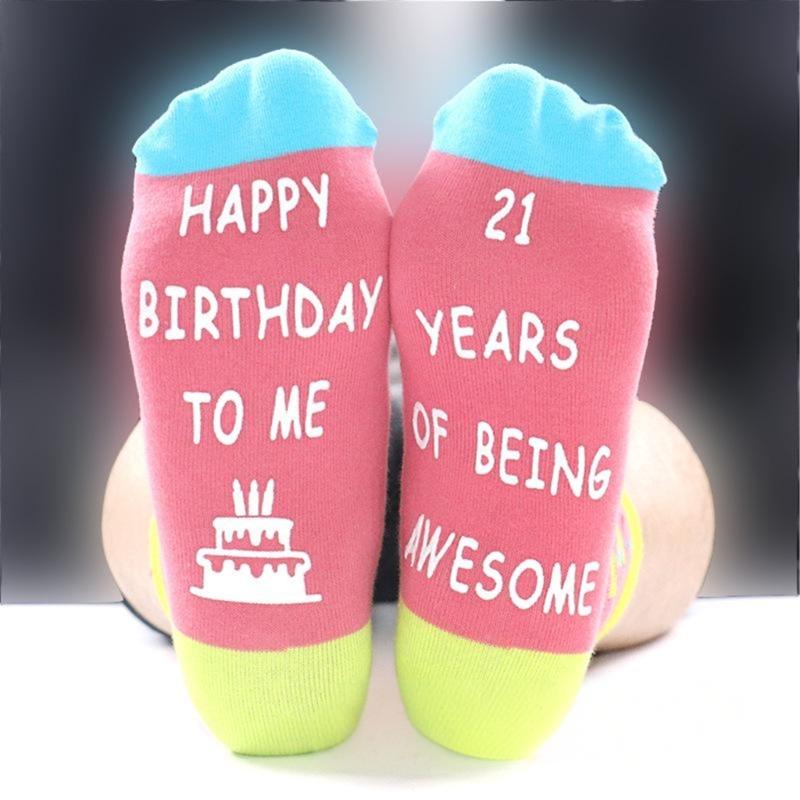 Festival Jacquard Socks with Blessing Letters Soles for Women Men Teens Aged 18 to 21 Cotton Birthday Party Hosiery