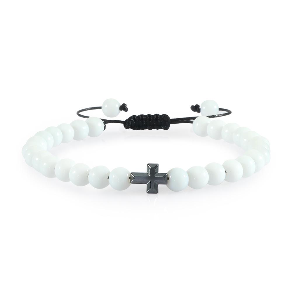 Turquoise Black Gallstone Cross Bracelet - Adjustable Lava Stone Design