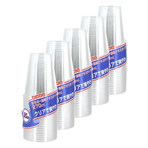 Nippon Dixie Plastic Cups, 270ml, Clear, 25-Pack x 5, Disposable Clear Cups, Made in Japan, Econoware, KPC259ES
