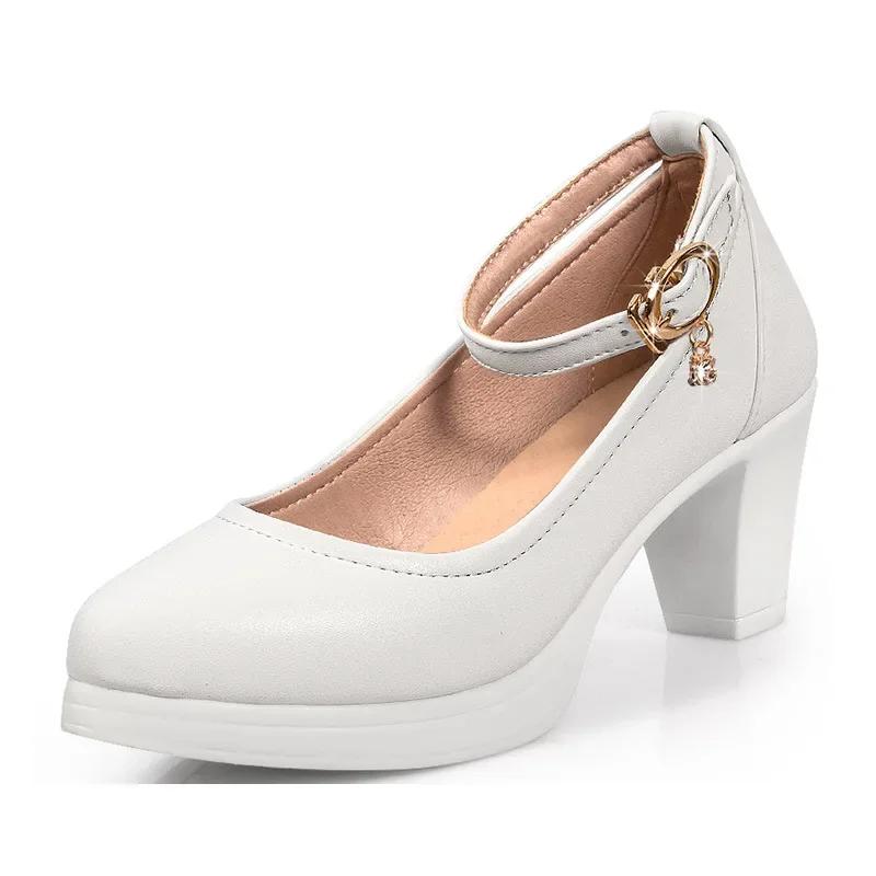 6 9 11cm Kleine Größe 32-43 Flache Echtlederschuhe Damen Plateau-Pumps 2025 Büro-Modell Block Hohe Absätze Schuhe Damen