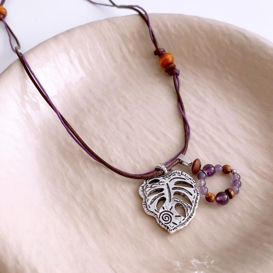 

Кожа Дерево Бусины Бусины Листья Полый Кулон Ожерелье Ретро Этнический Стиль Цепочка для Свитера Простой Универсальный Предмет Украшение