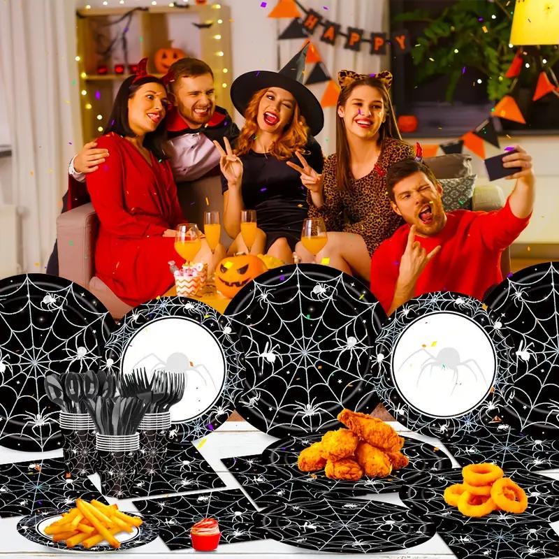 Halloween Disposable Tableware Set with Tablecloth Paper Plates Cups Napkins Spoons Forks Knives Festive Party Supplies