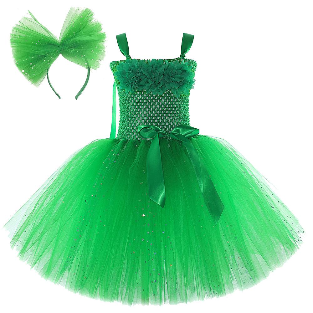 Girls' Green Sequin Tinkerbell Fairy Dress with Puffy Skirt