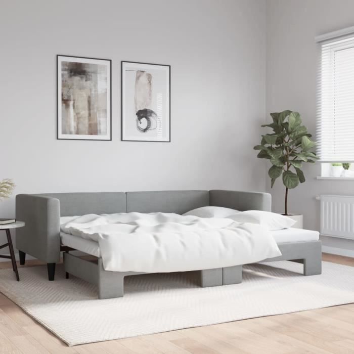 VidaXL Lit de jour avec lit gigogne gris clair 90x190 cm tissu 3196588