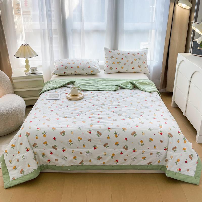 Pastoral Flowers Print Summer Quilt 100% Cotton Home Bedroom Soft Breathable Air Conditioning Quilted Quilt Machine Washable