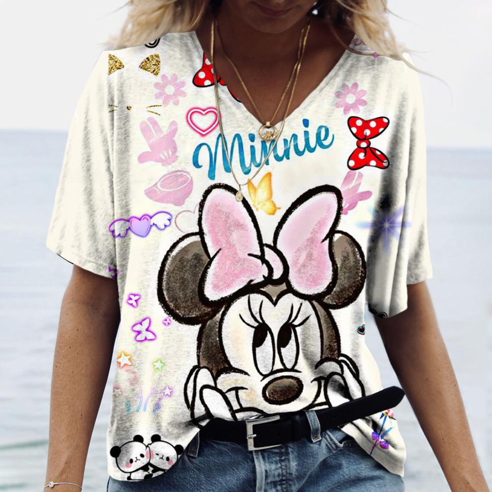Casual Loose Top V-neck Versatile Short Sleeve Fashion Print T-Shirts Women’s