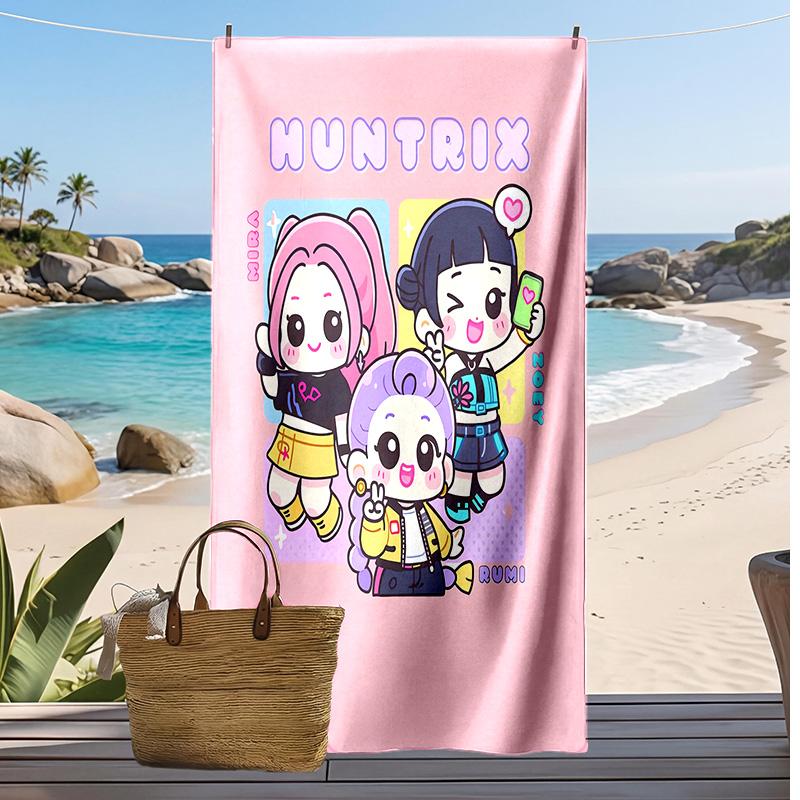 Kpop Dämonenjäger Bedrucktes Strandtuch, Großes Saugfähiges Schnelltrocknendes Handtuch für den Sommer, Outdoor, Schwimmen