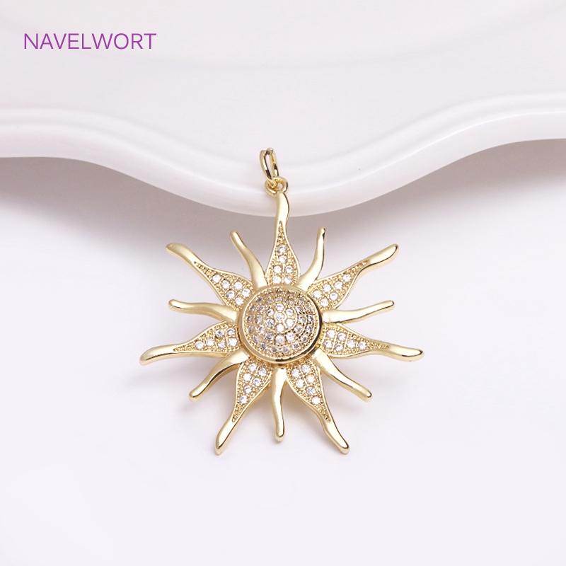 18K Gold Plated Brass Charm,Round Sun Charm For Necklace Making Findings,Inlaid Zircon Sun Pendant,Jewelry Charm,DIY Accessories