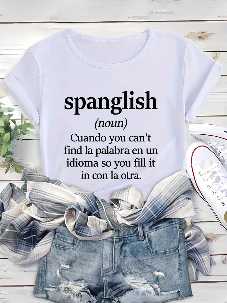 Chic Spanglish GraphicTee forWomen Relaxed Fit Lightweight SummerTop withTrendyRound NeckComfortableBreathable
