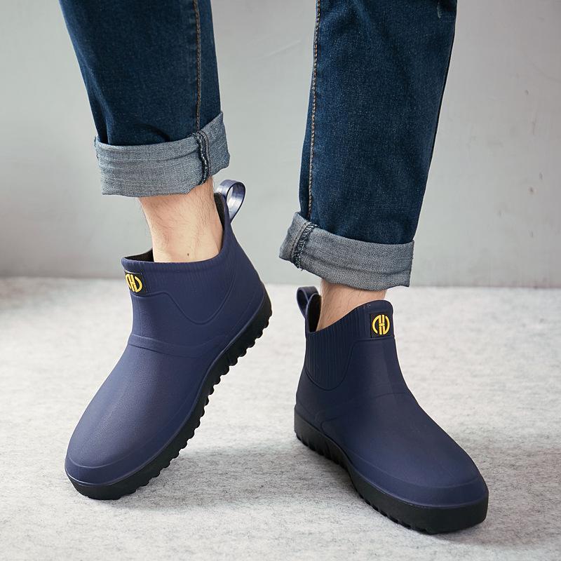 Men's Low-Cut Waterproof Non-Slip Rubber Rain Boots for Car Washing and Outdoor Fashion.