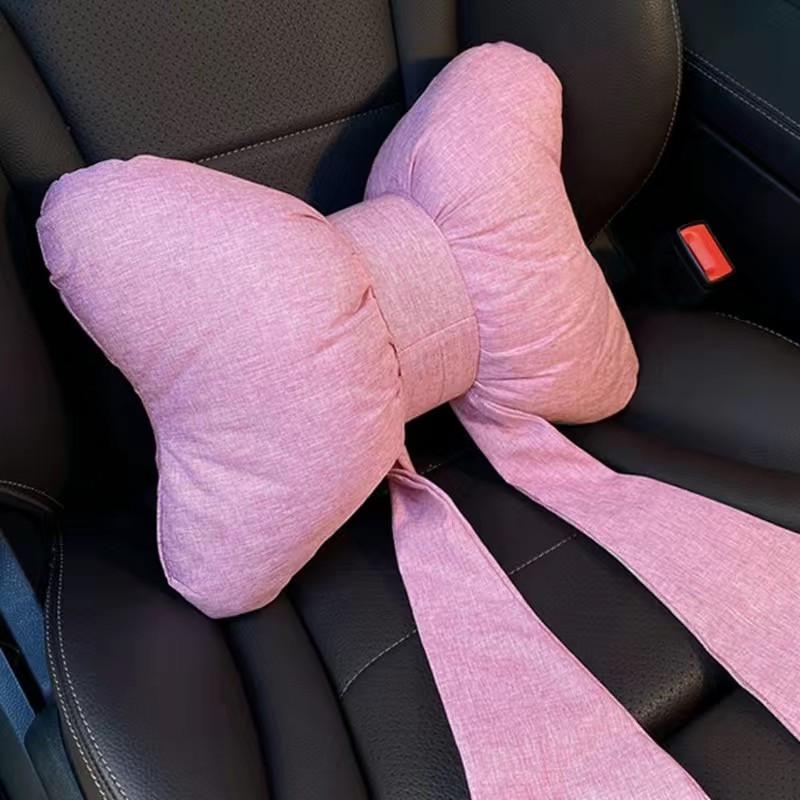 Car Headrest Bowknot Neck Support Pillow - Cervical Seat Cushion Pair