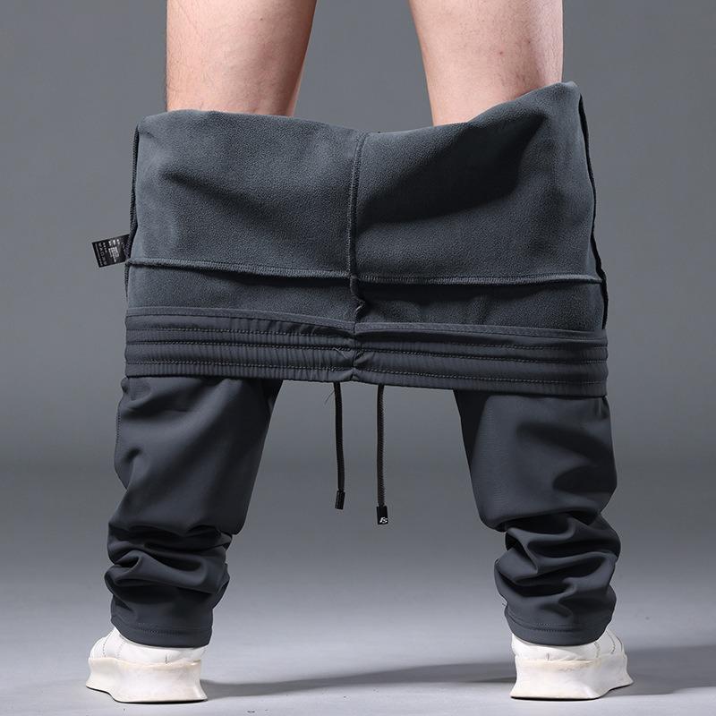 Men's Fleece Pants Casual Men's Sweatpants Loose Straight Sports Pants Autumn and Winter Warm Trousers Solid Color Versatile
