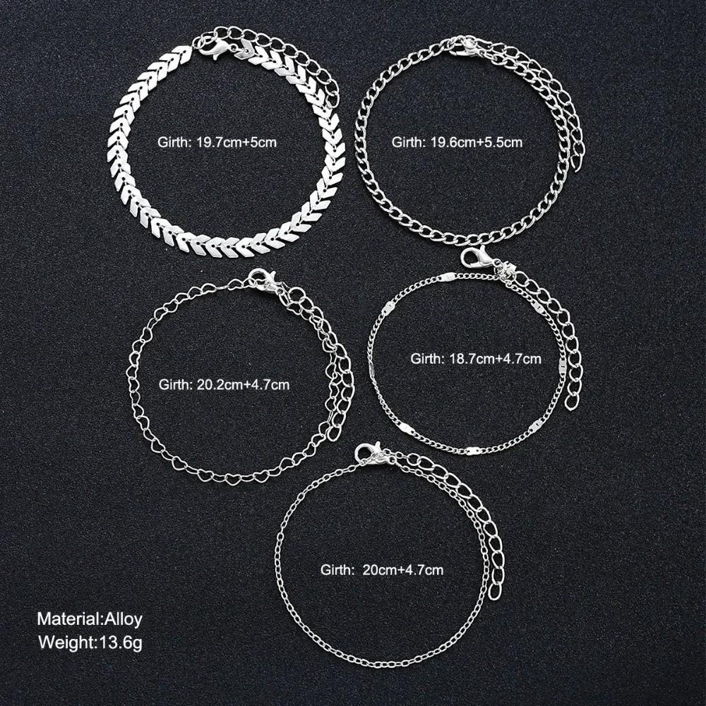 4Pcs/5Pcs Adjustable Heart Charm Anklet Pearl Charm Anklet  Women Girl Jewelry Accessories