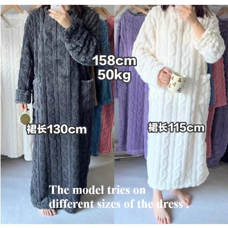 Mood Talvised Naiste Öösärgid Jacquard Kleit Öökleit Lahtine ühevärviline Paksendatud Flanell Magamisriided Koduriided