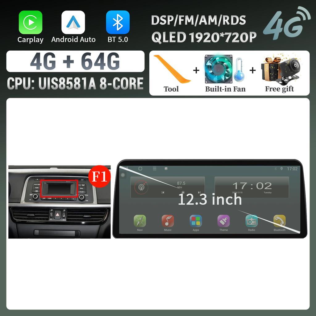 12,3 Zoll Android 14 Für KIA K5 Optima 2015 2016 2017 2018 2019 Autoradio Multimedia Navigation GPS Carplay Stereo Touchscreen