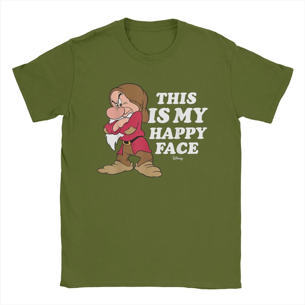 Princess Snow White Grumpy Happy Face T Shirts Cartoon Casual Tee Short Sleeve Round Collar T-Shirts Cotton Unique Tops Unisex