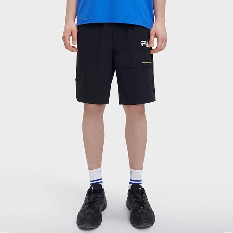 Fila Letter Lace-Up Mid-Waist Straight Loose Cargo Shorts Men Shorts Black F51M429805A-BK