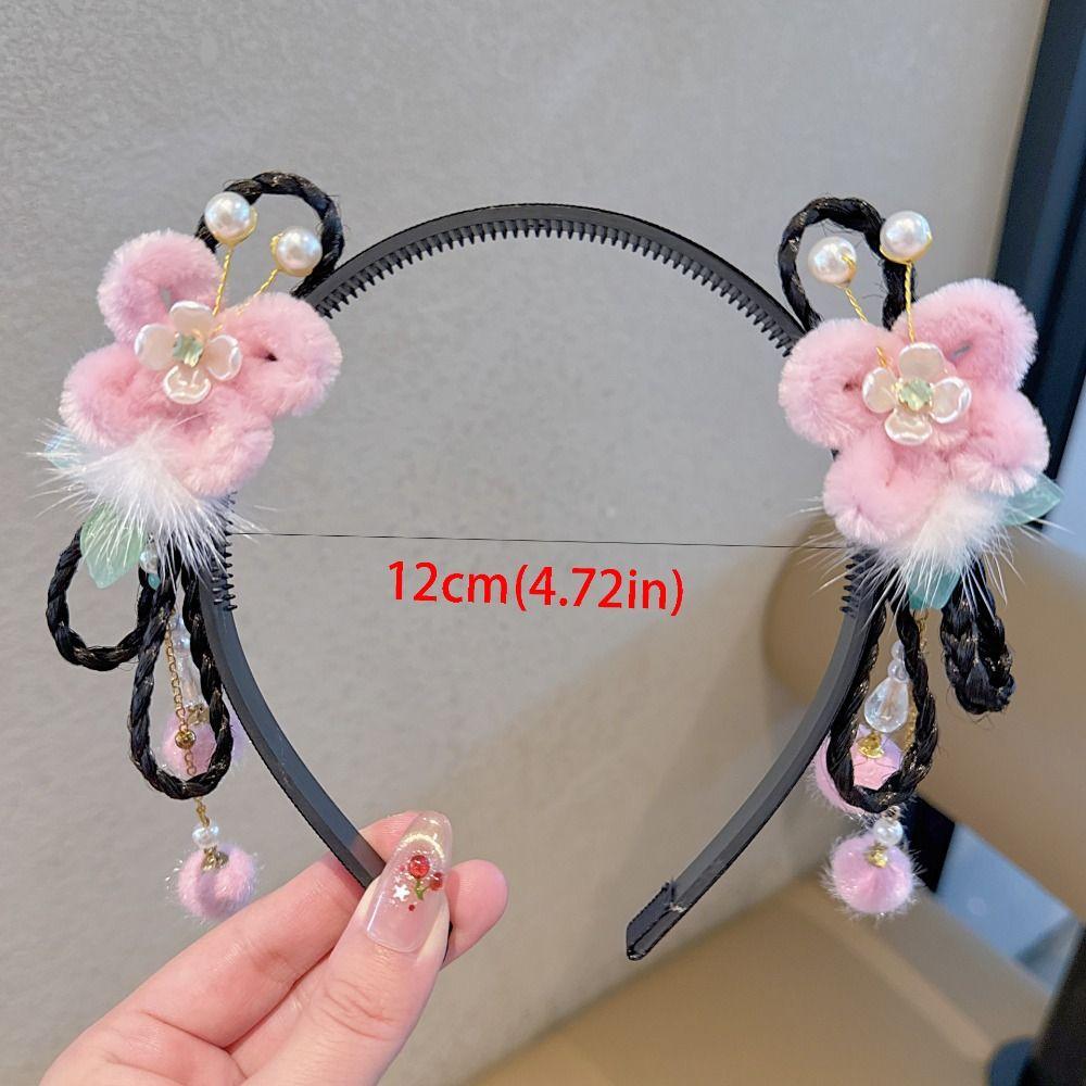 Simple Flower Children Wig Headband Butterfly Koi Fish Chinese New Year Headwear Braid Hair Hanfu Headwear Girls