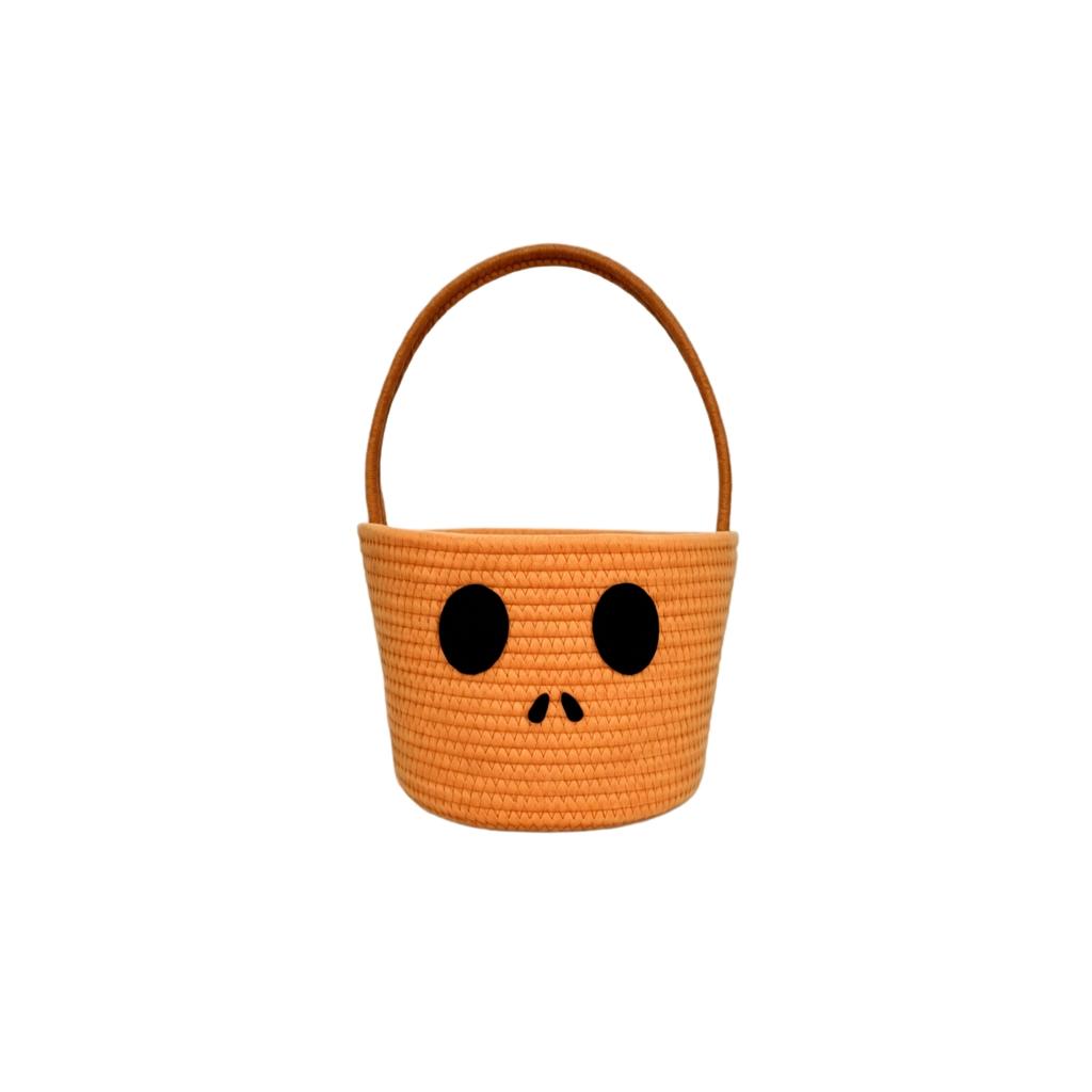 Kids Halloween Cotton Rope Storage Basket Pumpkin Handwoven for Snacks Candy and Decor