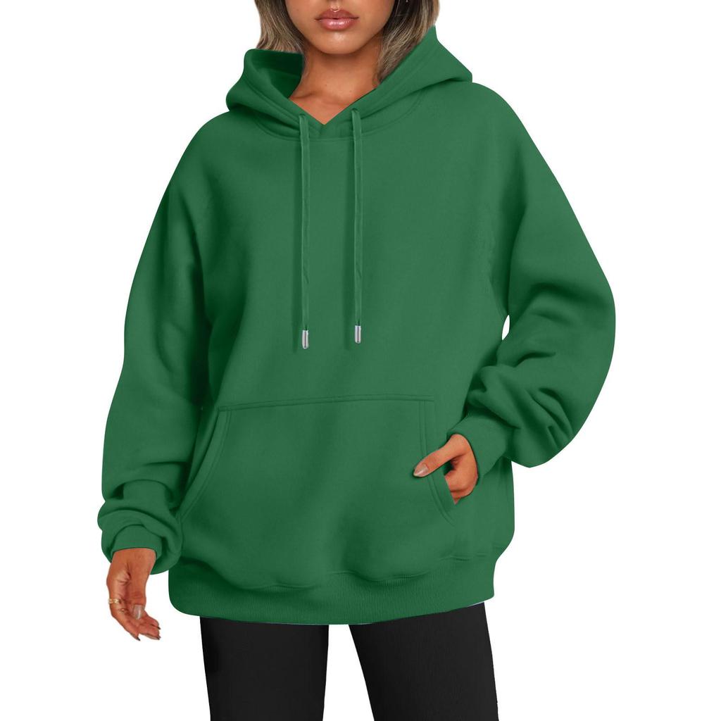 2024 Women's Solid Color Loose Hooded Long Sleeve Sweatshirt for Autumn and Winter