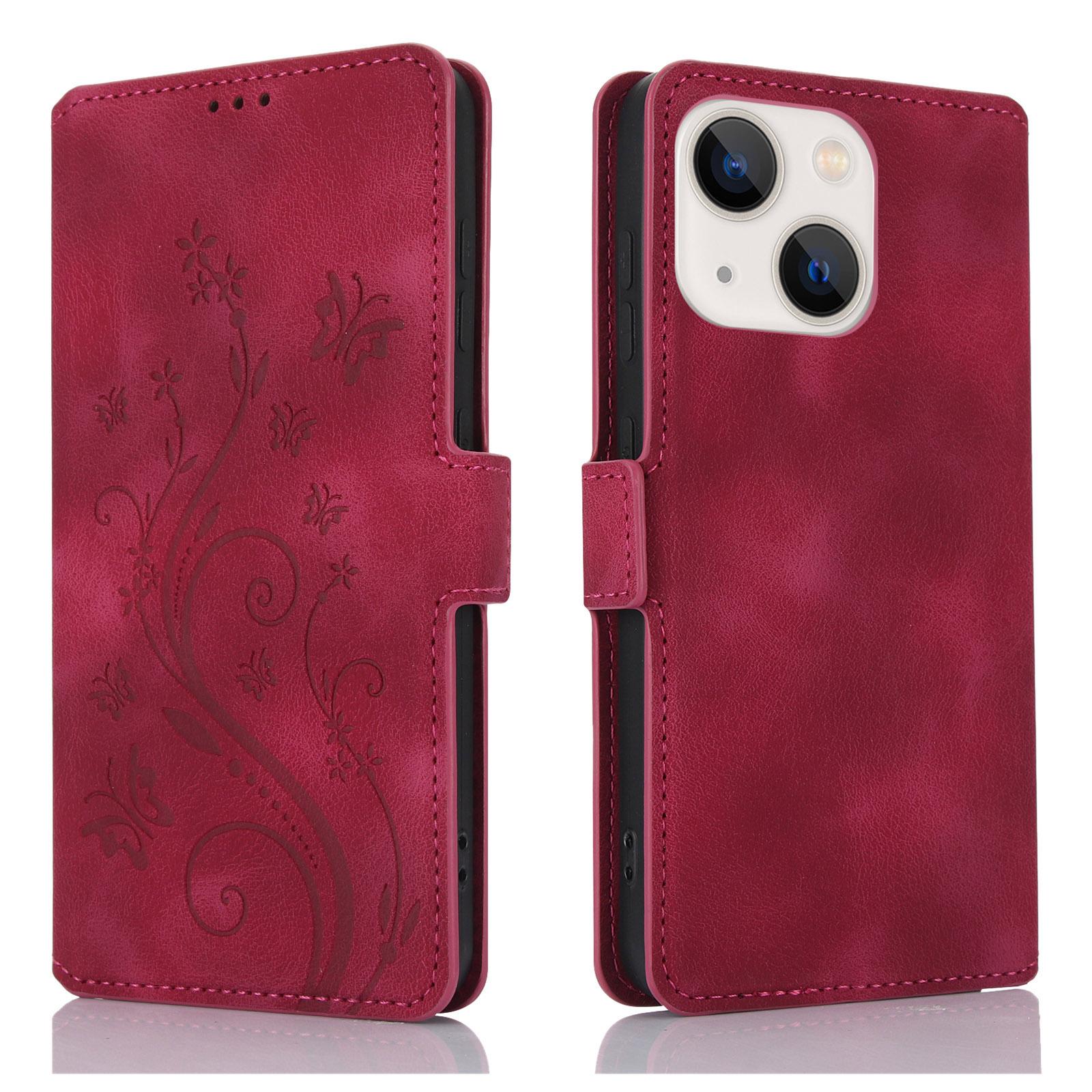 

Чехол для iPhone 15 Plus Dreamy Butterfly Love Flower из тисненой кожи(Розовое золото) iPhone 15 Plus красный