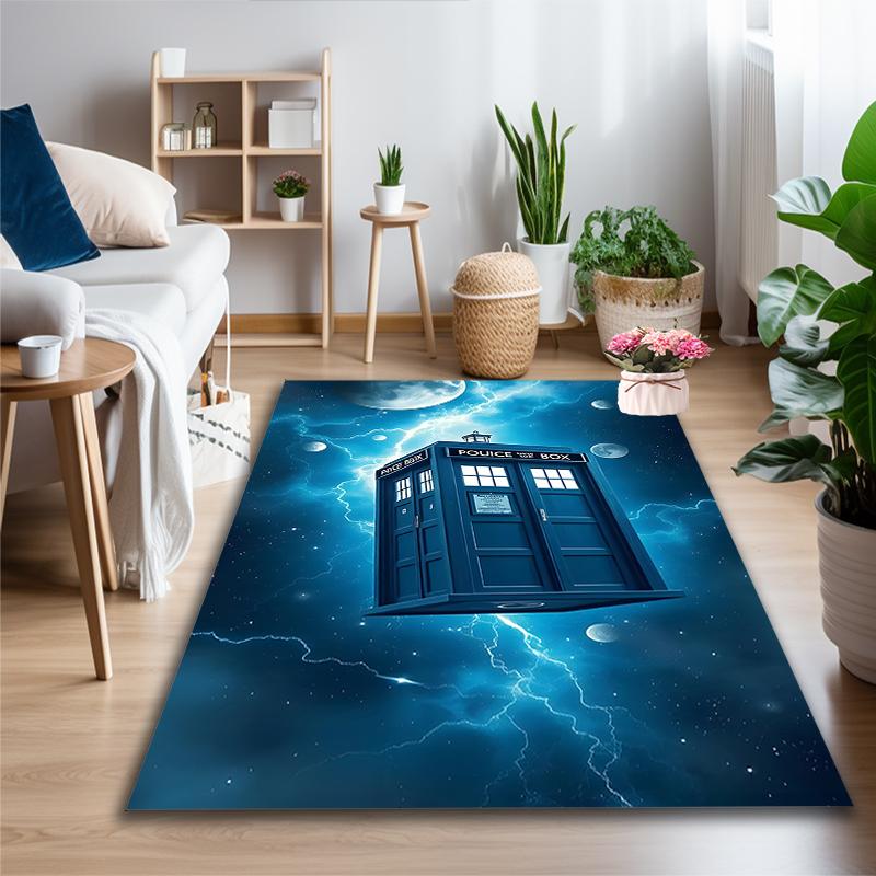 Blue Police Box Art Print Area Rug, Multi-functional Office Chair Sofa Carpet, Easy Clean Carpet for Home and Living Spaces