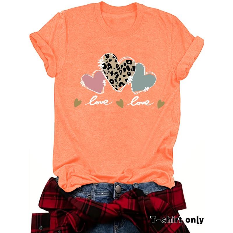 Sommar Ny Kortärmad T-shirt med Leopardmönstrat Hjärta