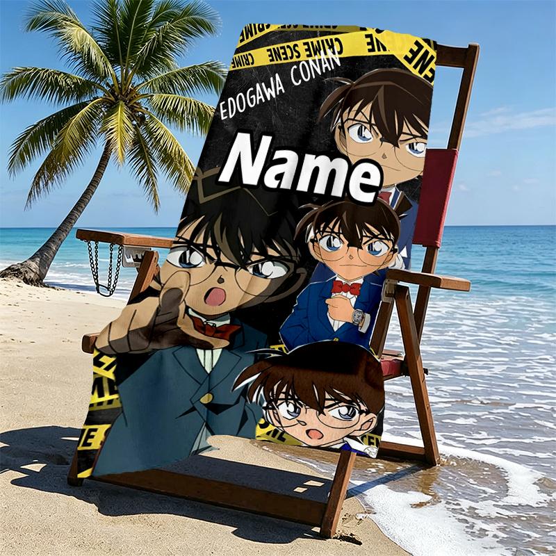Custom Name Personalized Anime Print Beach Towel, for Trip Camping Beach Party Home Decor, Birthday Gift for Family & Friends