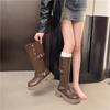 Stylish Block Heel Single Boots Autumn New Round Toe Studded Platform Sleeve Non-Slip Mid-Leg Boots