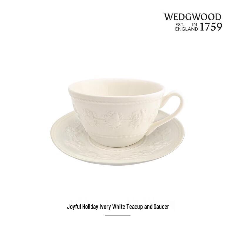 Wedgwood Joyful Holiday Ivory Ceramic Coffee/Tea Cup and Saucer