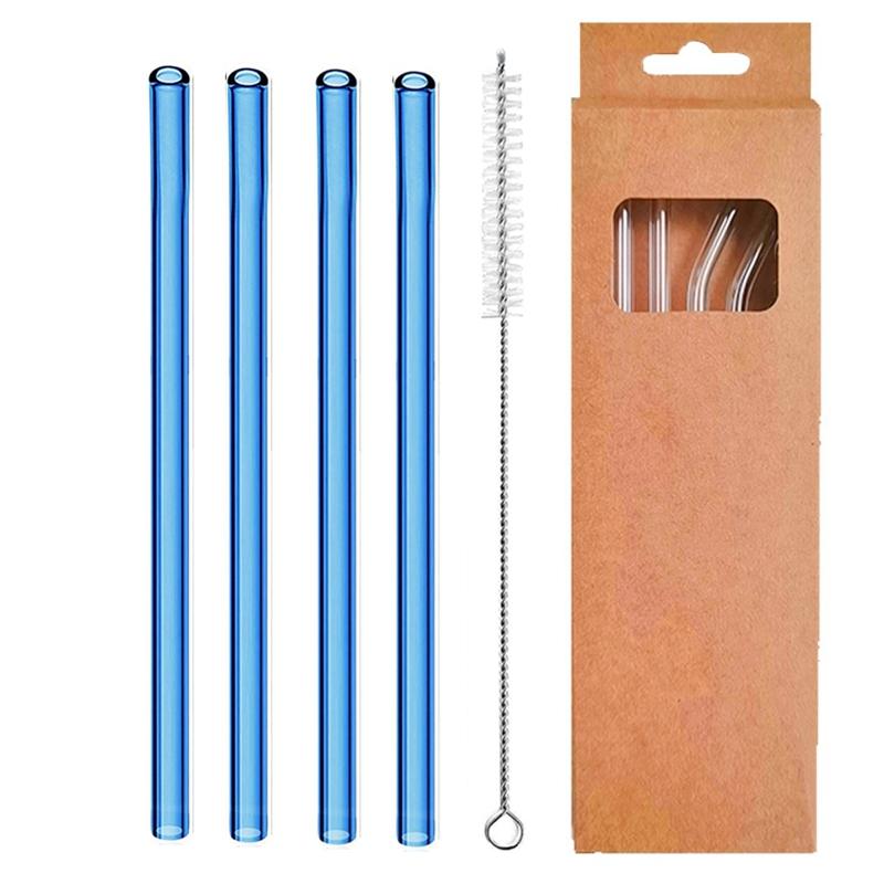 4 Pcs Reusable Glass Straws 8mm Straight Bent Glass Drinking Straws Eco Friendly Cocktail Straws for Beverages Milk Coffee