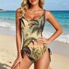 Women Swimsuit Printed Bathing Suit Scoop Neck Adjustable Side Drawstring Athletic Swimwear