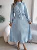Fall Elegant Stand Collar Long Sleeve Ruched Waist A-Line Dress Women's Formal Wear