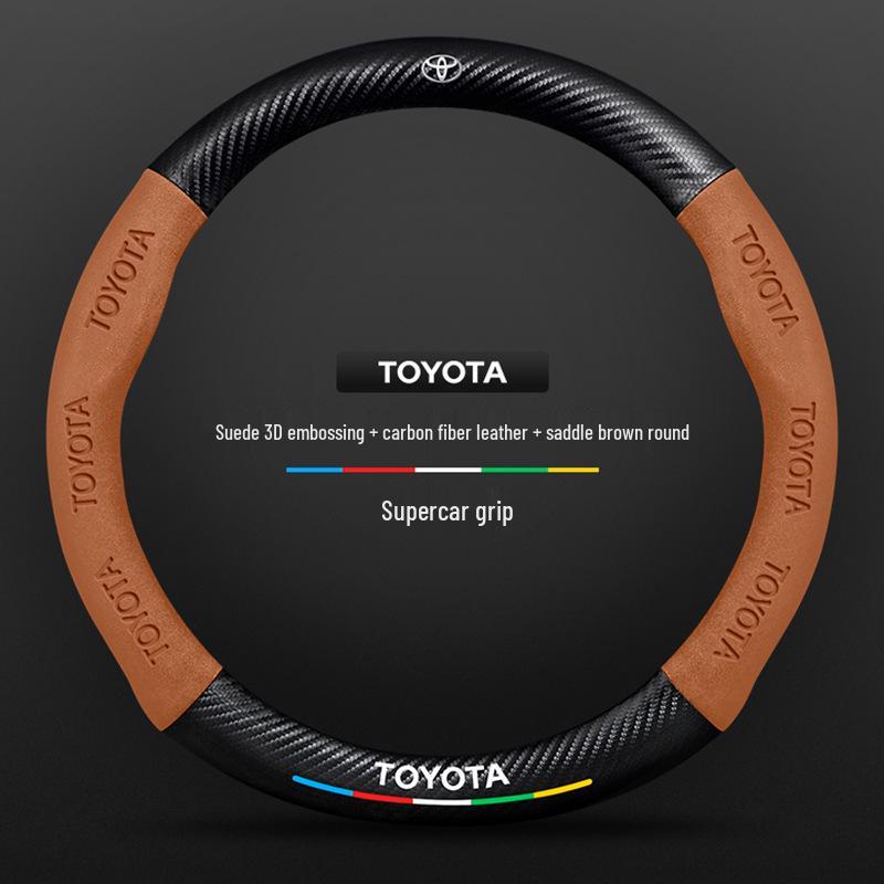 Toyota Avalon Steering Wheel Cover 2019-2024, Carbon Fiber Genuine Leather, Ultra-Thin, All-Season Universal Fit