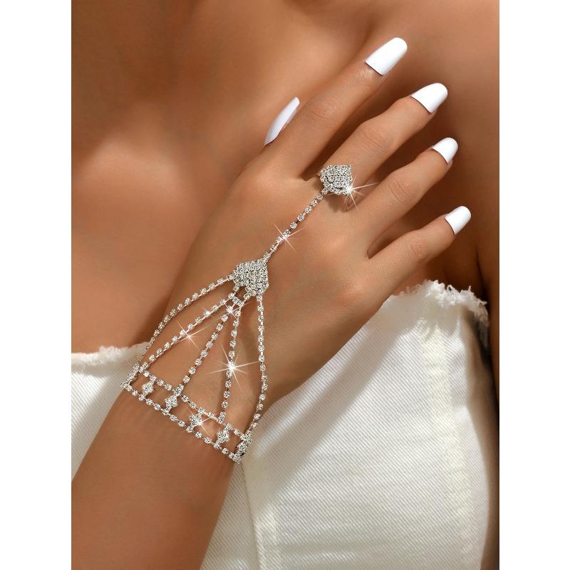 Bridal Jewelry Accessories Sparkling Full Diamond Three-layer Heart Tassel Necklace/earring Set