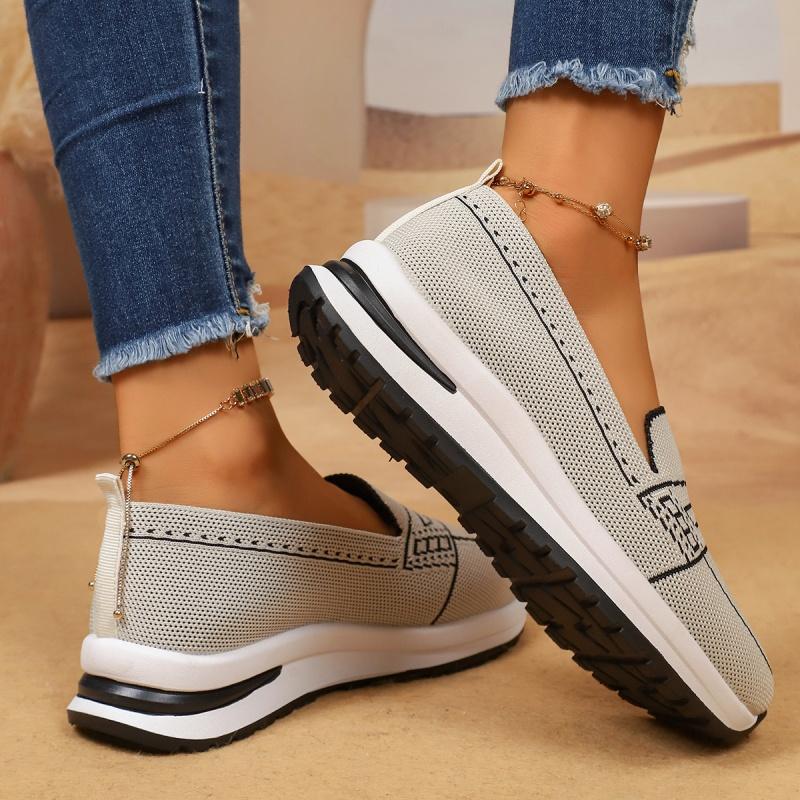 Fashion Mesh Knit Sneakers Autumn New Round Toe Colorblock Deep Mouth Soft Sole Anti-slip Wear-resistant Single Shoes