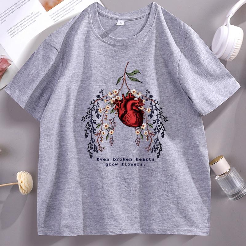 Funny Heart Printed T Shirt Casual Cotton Short Sleeve Round Neck Tshirt Summer Graphic Tees Unisex Clothing Streetwear Tees
