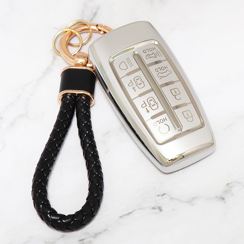 Soft Tpu Car Key Case For Genesis Keyless Fob Cover Keychain 8 Buttons Accessories For Hyundai Gv80 Gv90 G70 G80 G90 Gv70