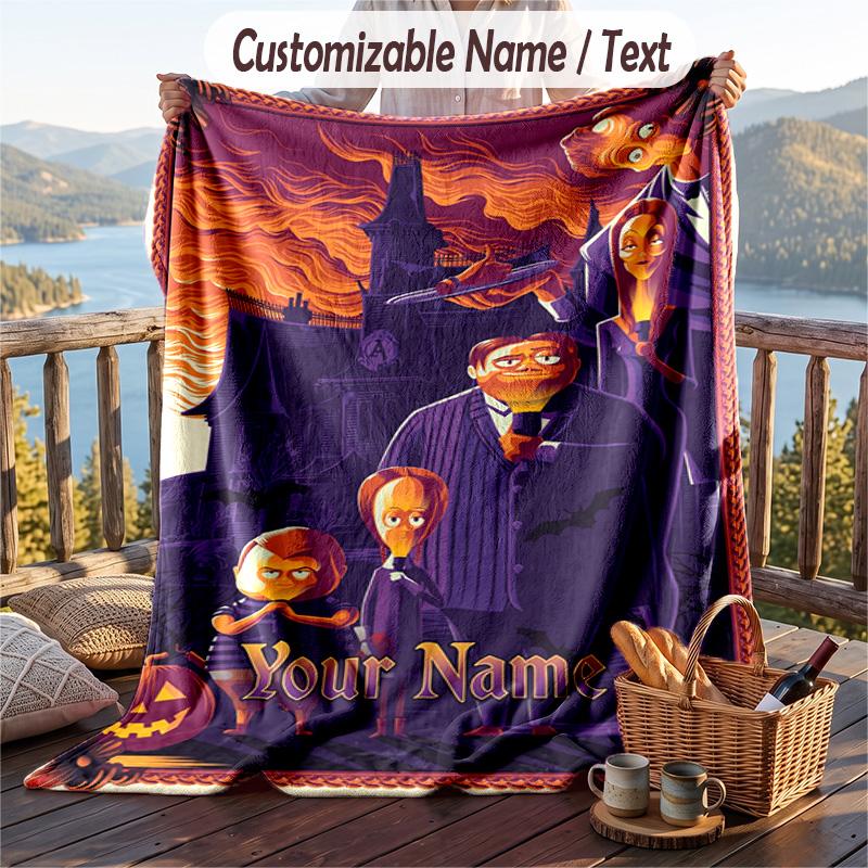 Custom Text Flannel Throw Blanket, Lightweight Cozy Bed Sofa BlanketThe Addams Family