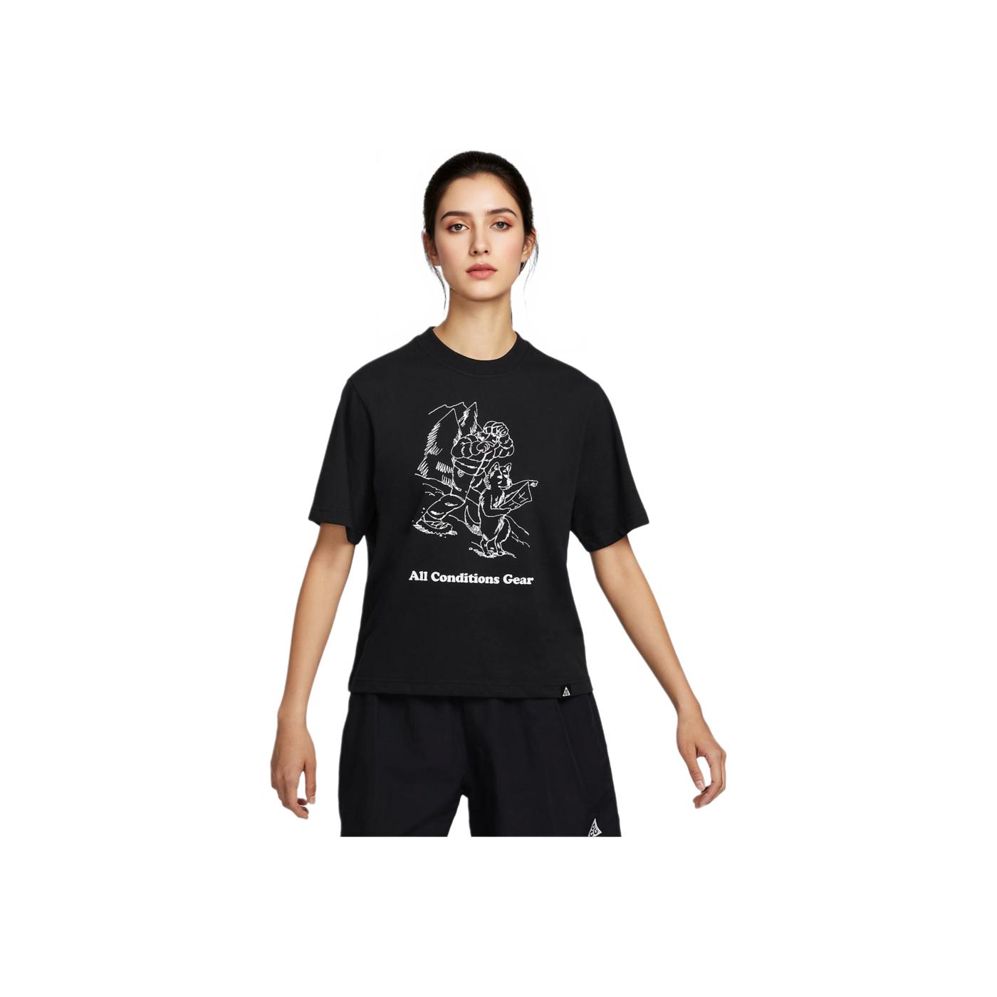 Nike ACG Series Letter Print Pattern Pullover Crew Neck Short Sleeve T-Shirt Women T-Shirts Black FV7326010 S