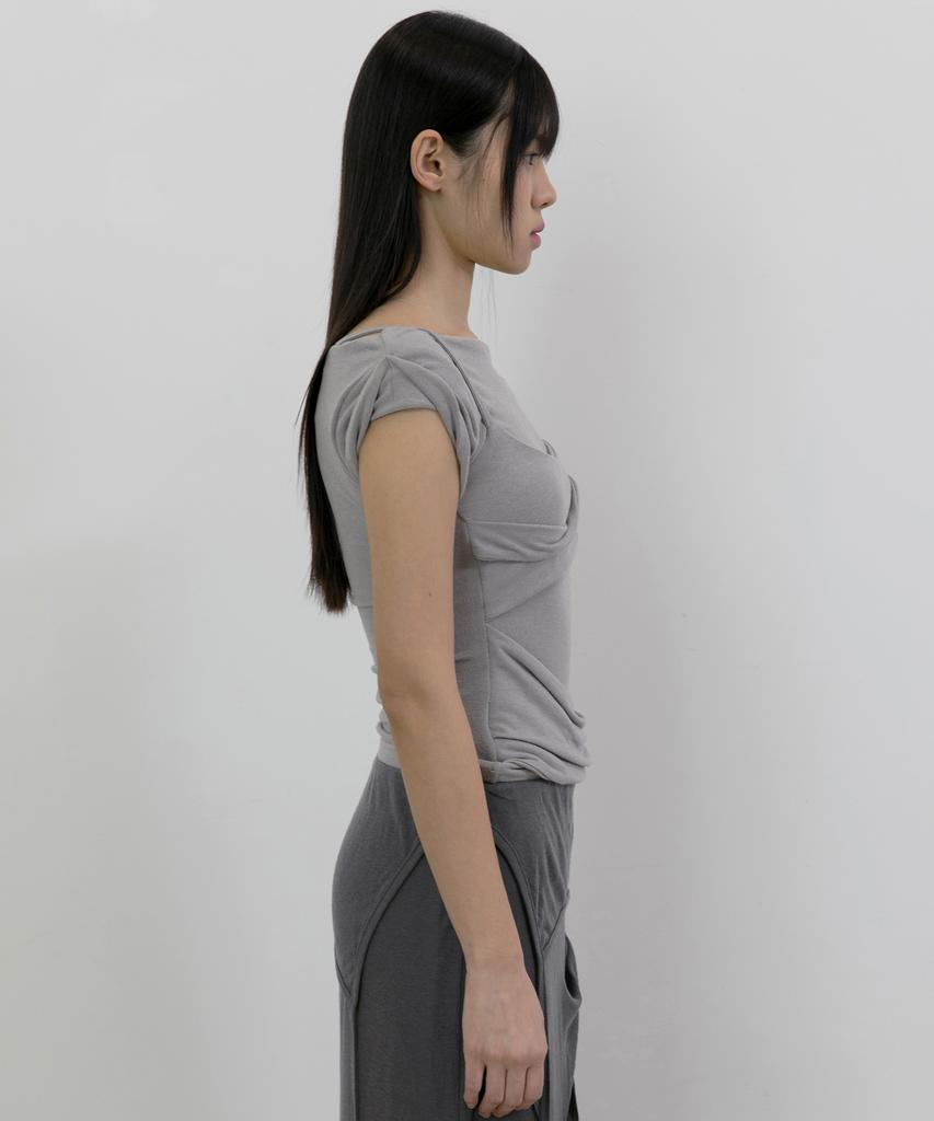 Peulleeoeob Layered Bustier T-Shirt (Fl-108_Gray)