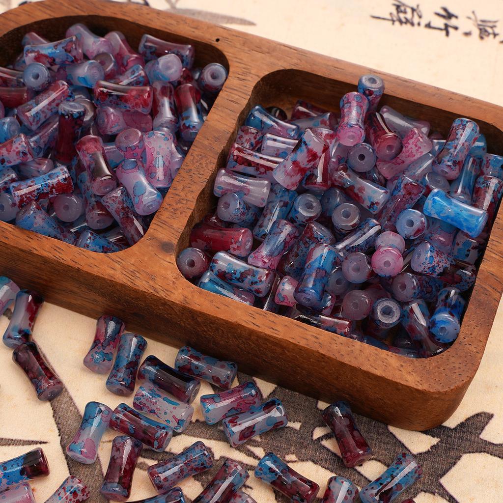 Glass Halo Staining Sprinkles Bamboo Beads Ancient Style Loose Beads Handmade Diy Hand Beaded Beads Accessories Glaze Imitation Jade Beads Materials