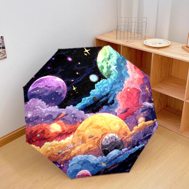 1 PC Automatic Folding Umbrella - outer space Pattern, Portable & Foldable Design with 8 Ribs, Christmas Birthday Gifts