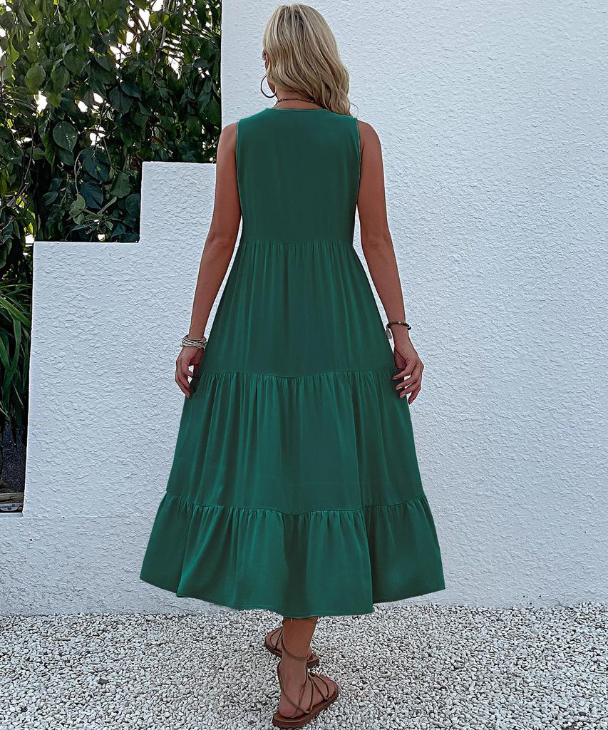 Letnia Damska Sukienka Casual Bez Rękawów Średniej Długości - Jednolity Kolor, Prosta i Elegancka