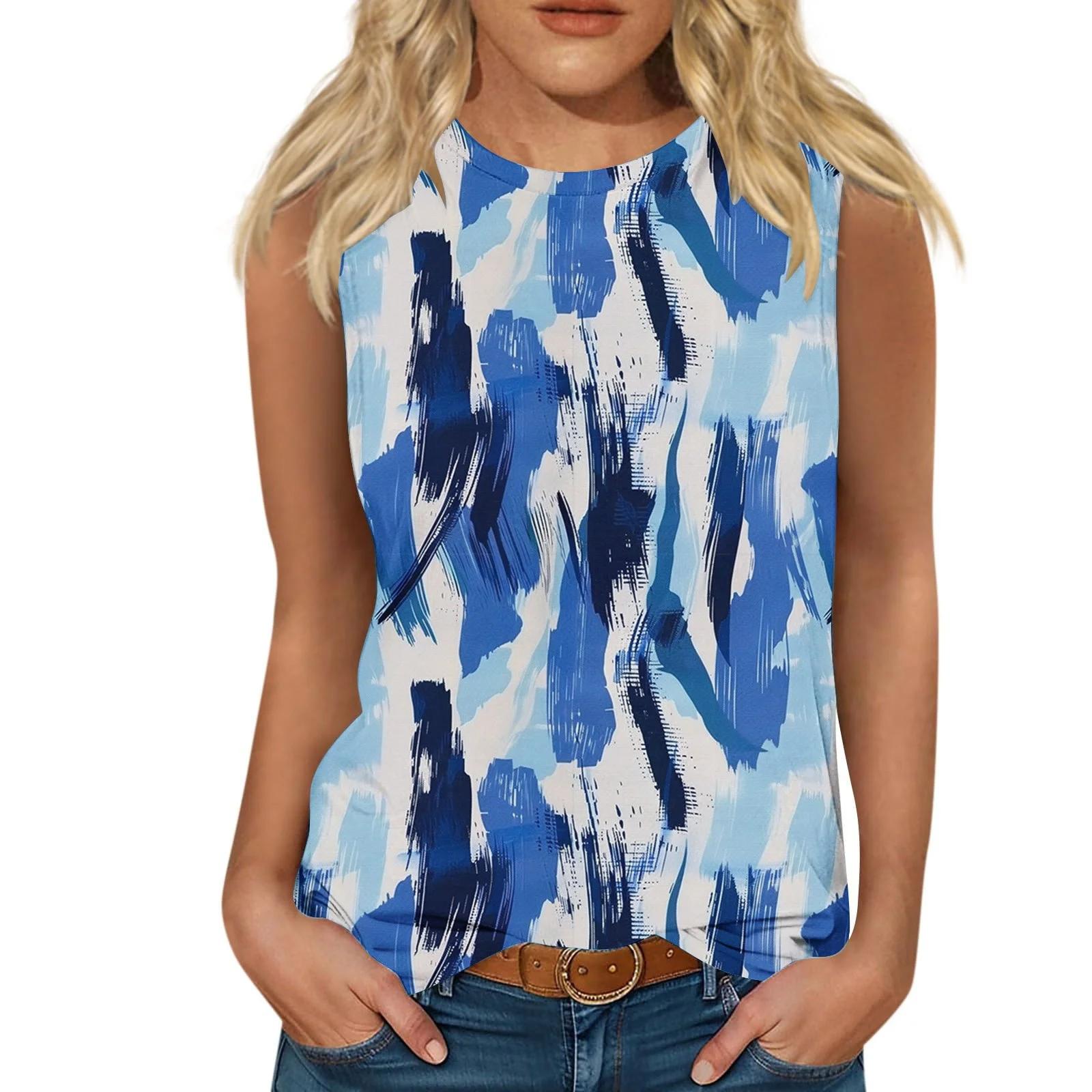 

Цветочный принт 3D майки женские летние с круглым вырезом повседневные жилеты с открытыми плечами Y2k элегантный топ без рукавов майка женская одежда XL