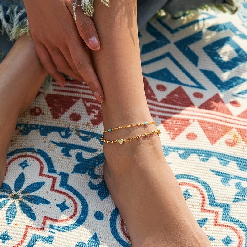 Women Gold Evil Eye Geometric Anklet Foot Jewelry